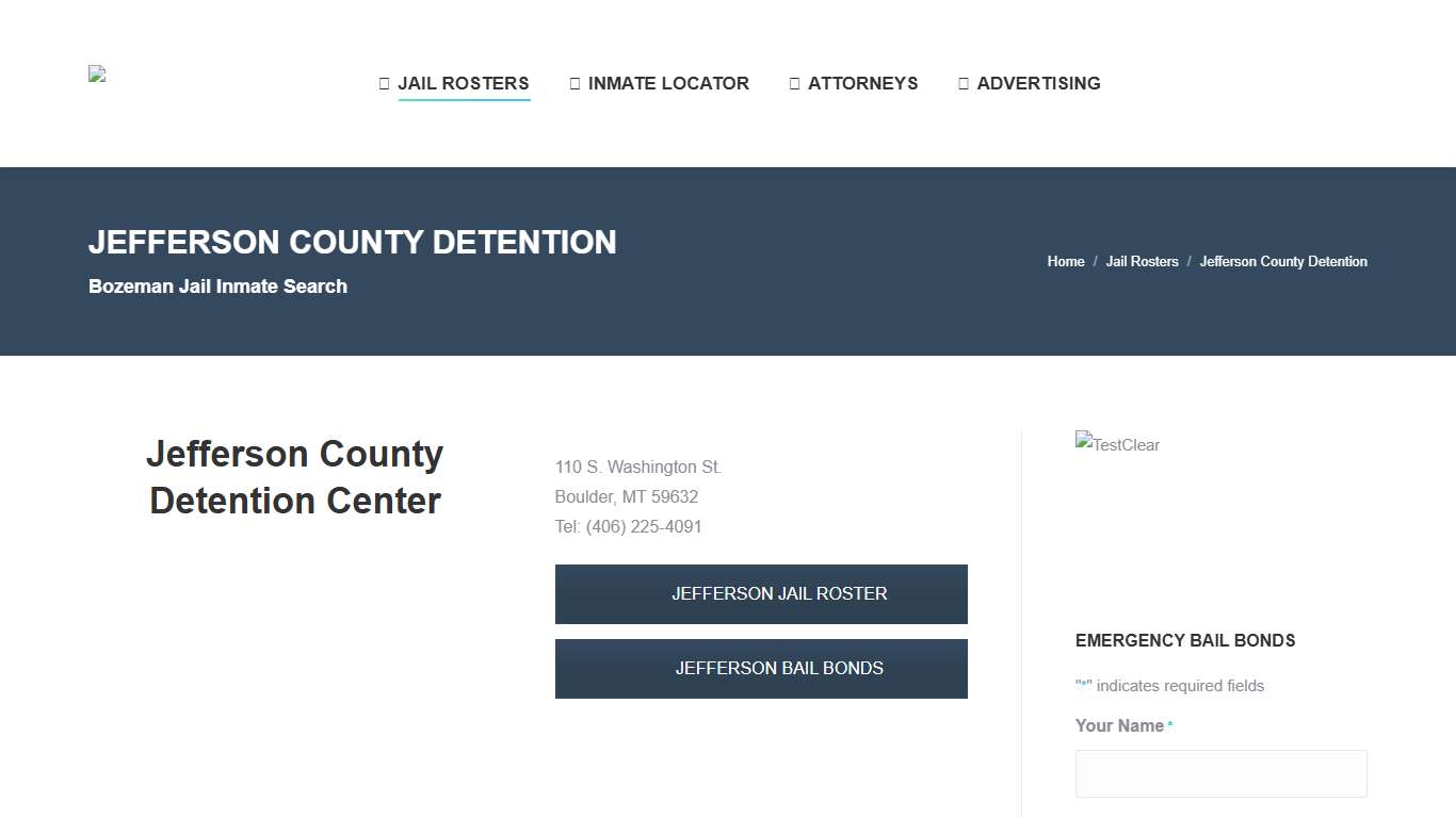 Jefferson County Jail Roster Boulder MT Detention Center Inmate Search